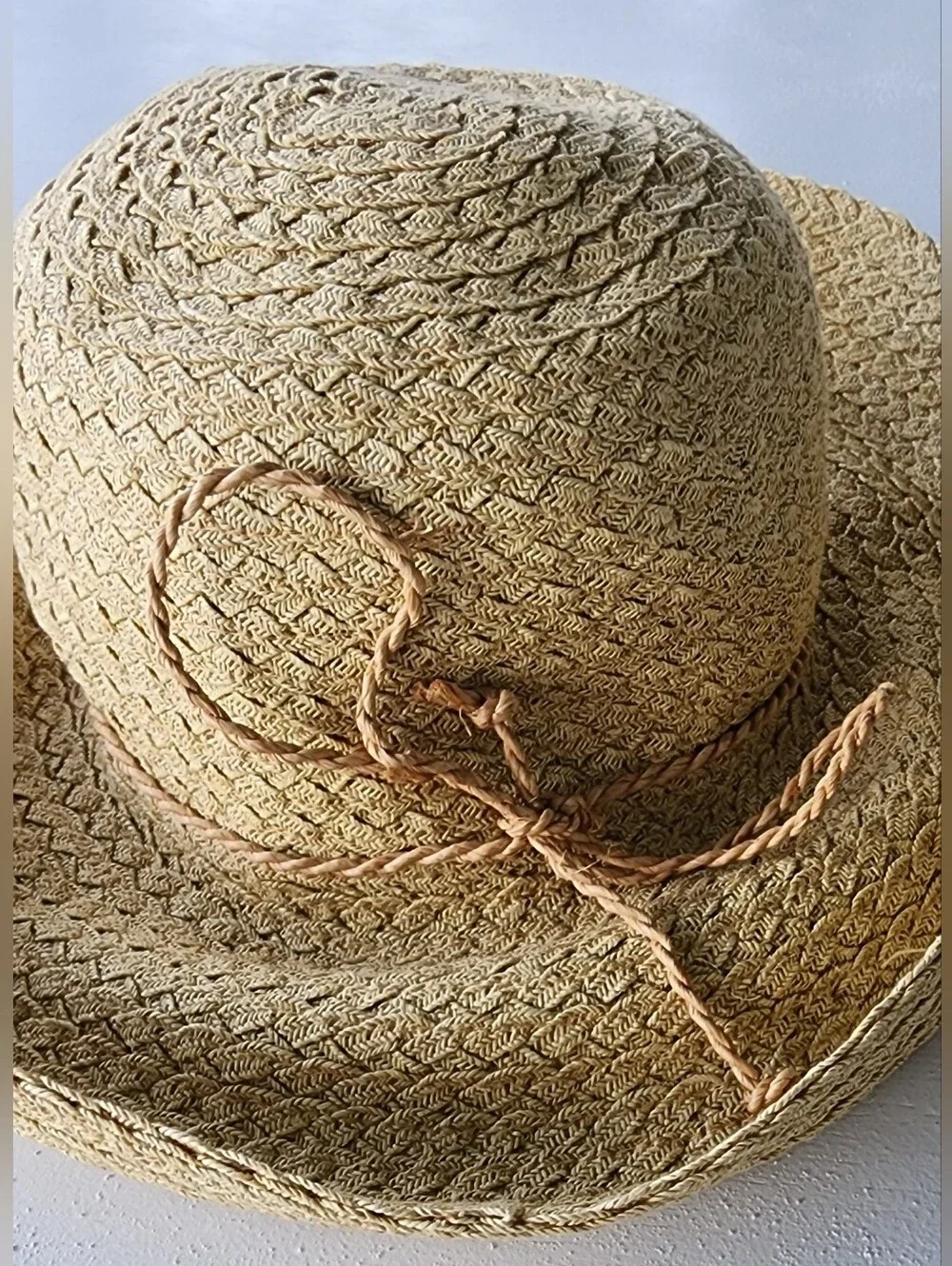 Talbots Natural Straw Sun Hat with Bow Trim